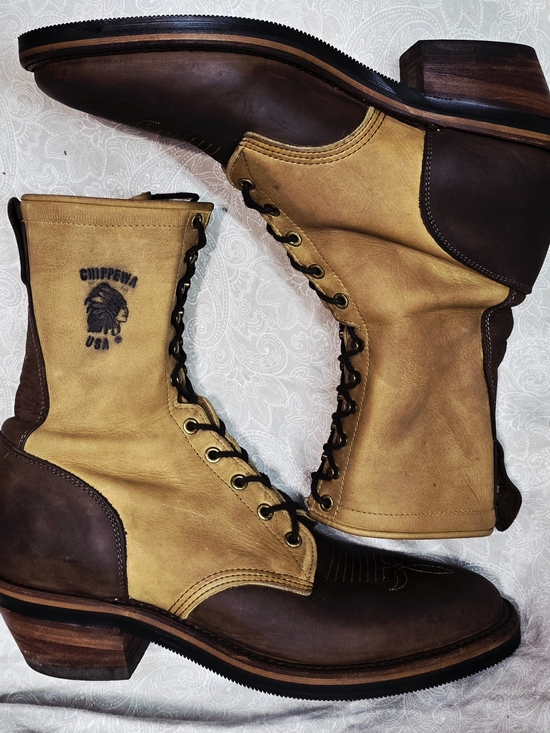 Coming Soon Chippewa Two-Tone Brown and Tan Lace-Up Work Boots main image 8